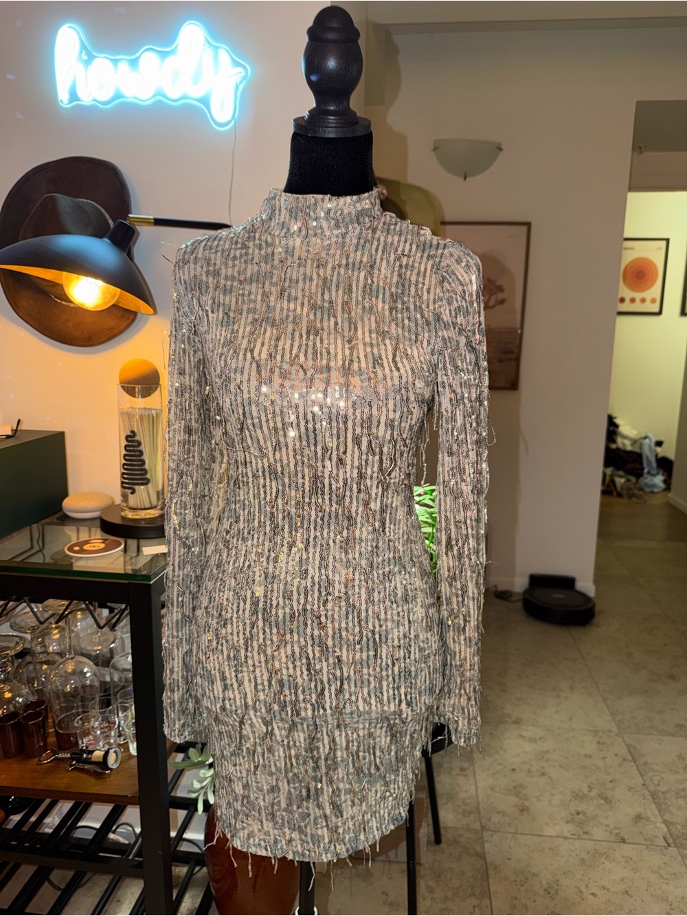 Forever 21 Silver Sequin Crewneck Mini Sweater Dress